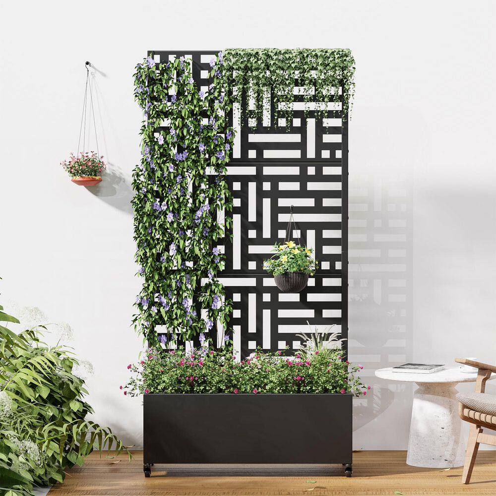 35 in. W x 72 in. H Black Wall Decal Outdoor/Indoor Metal Planter Box GardenTrellis Privacy Screen price history on PriceWatchPro