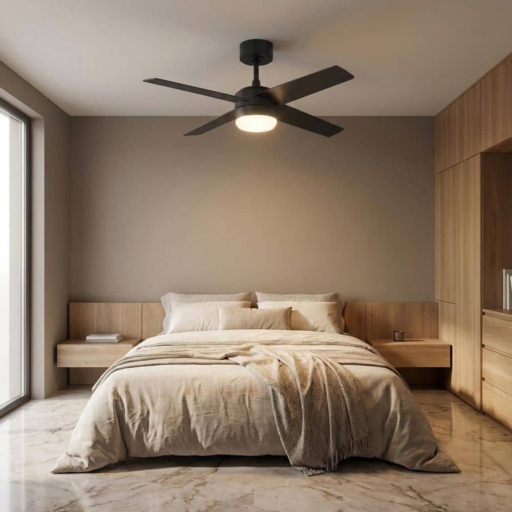 Loni 52 in. Midnight Black/American Walnut Downrod Mount Modern Ceiling Fan with Integrated LED Light Kit Included price history on PriceWatchPro