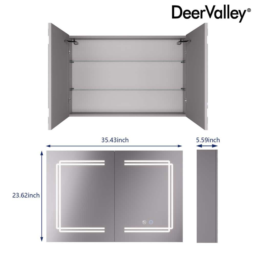 Silver Aluminum LED Medicine Cabinet with Mirror and Bluetooth Speaker