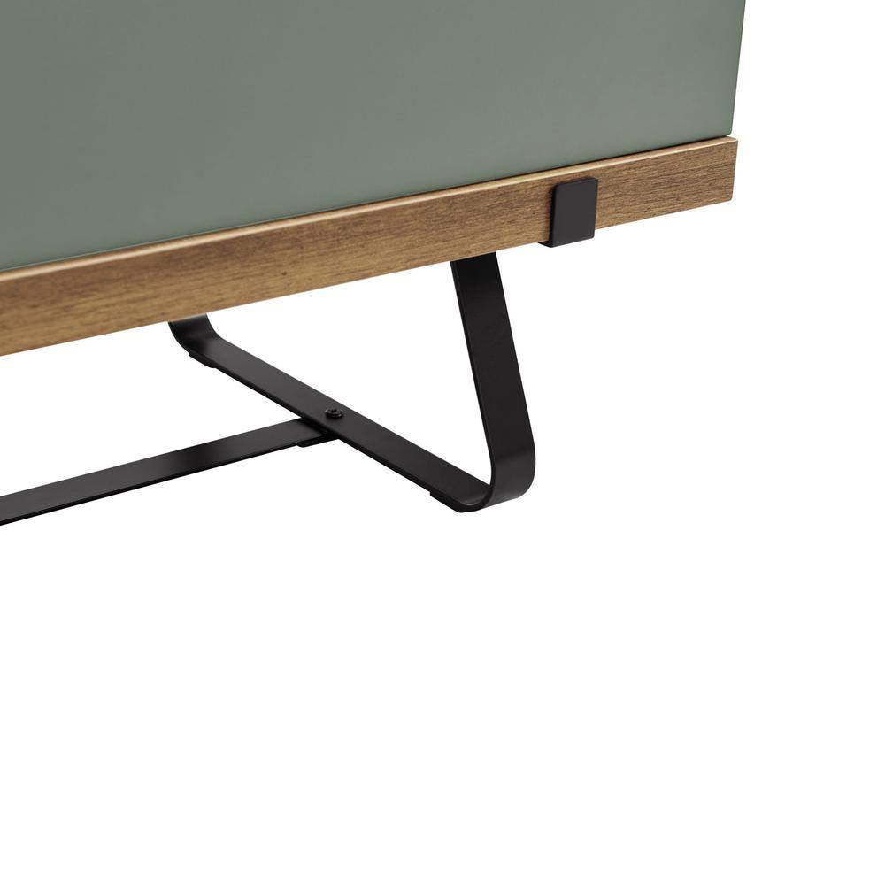 Sage Green and Distressed Oak Modern TV Stand with Cabinet