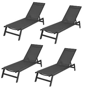 4-Piece Black Outdoor Patio Set Chaise Lounge with 5-Position Adjustable Aluminum Recliner
