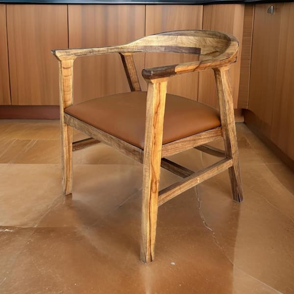 Benjara Brown Fabric Curved Back Dining Chair