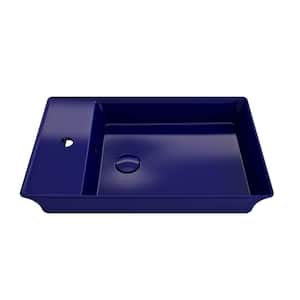 Sottile 23.5 in. Sapphire Blue Fireclay Rectangular Vessel Sink with 1-Hole Faucet Deck