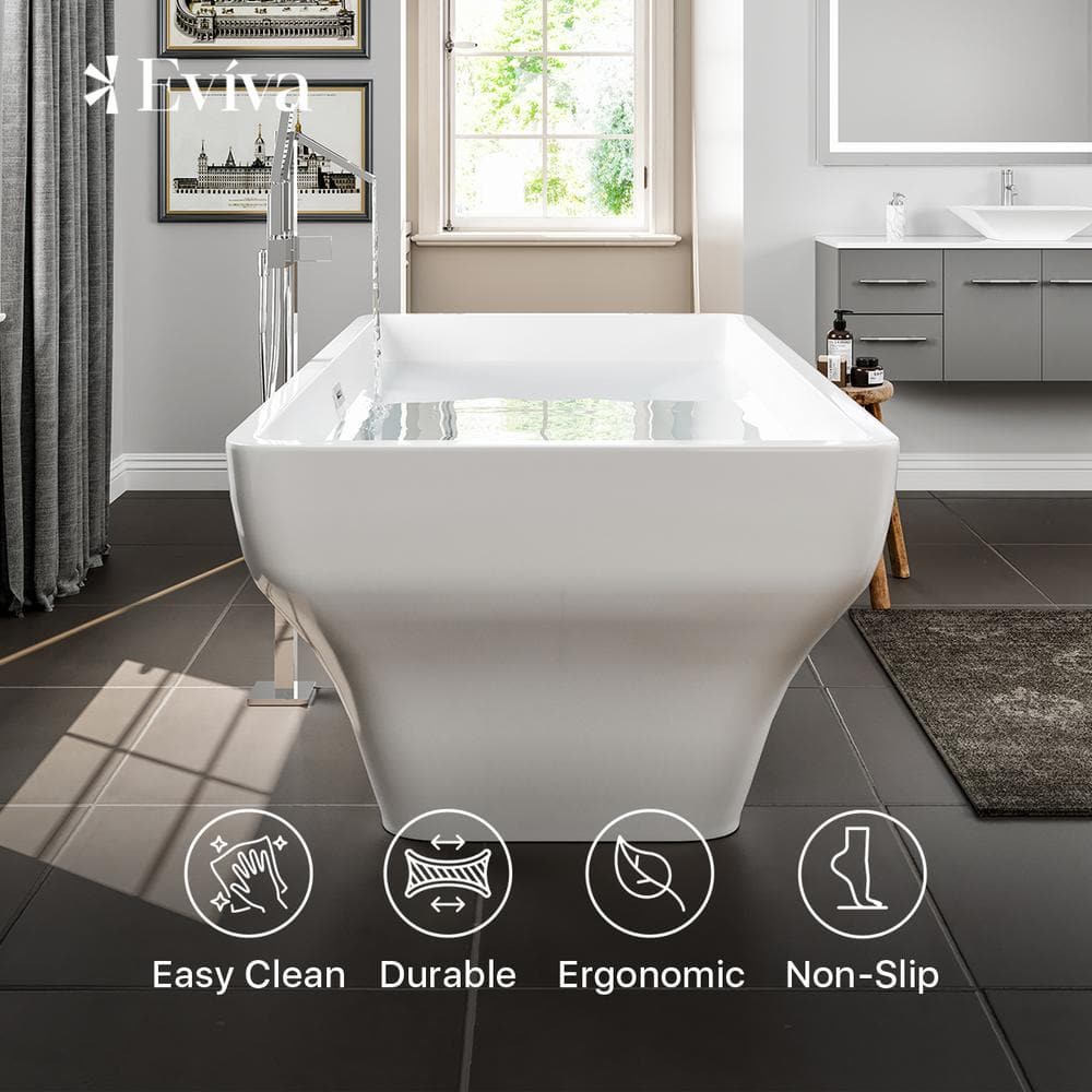 59'' White Acrylic Freestanding Soaking Bathtub