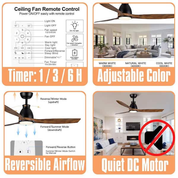 52 in. Brown Downrod Mount Standard Ceiling Fan with Warm Light LED with Remote Included