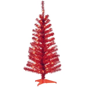 4 ft. Red Tinsel Artificial Christmas Tree with Clear Lights