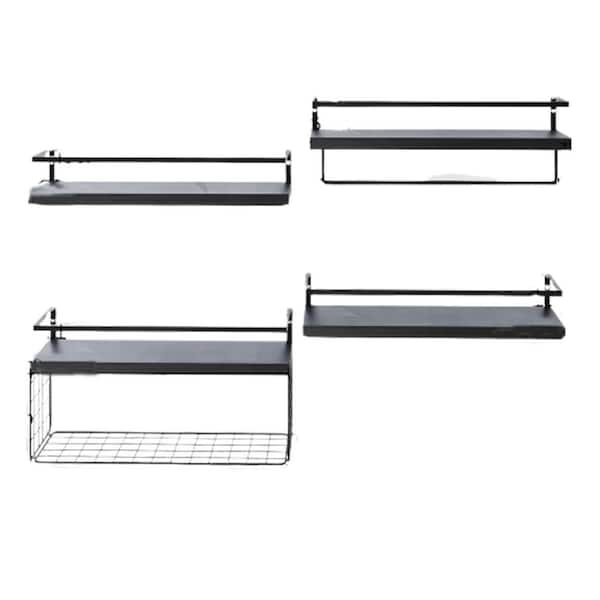 Unbranded 16.54 in. W x 5.91 in. D Black Bathroom Decorative Wall Shelf (Set of 4)