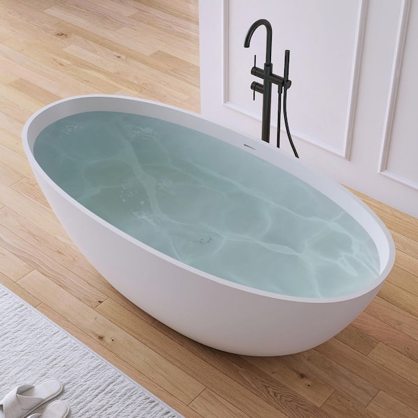 Eaton 65 in. x 30 in. Stone Resin Solid Surface Matte Flatbottom Freestanding Soaking Bathtub in White