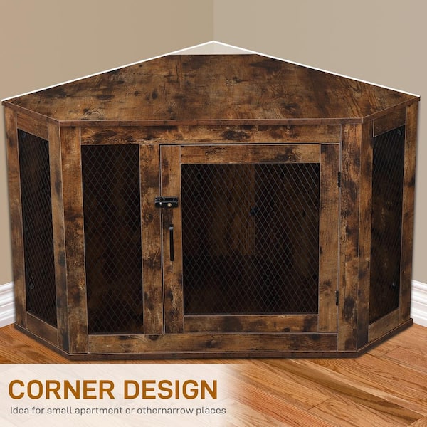 Winado Furniture Corner Dog Crate Lockable Doors with Wood and Mesh 285164911878 The Home Depot