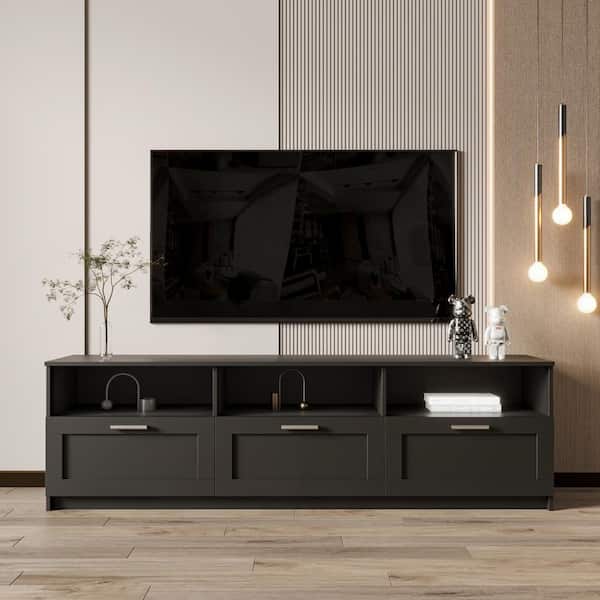 Polibi Modern TV Stand Fits TV's up to 80 in. with Black modern minimalist TV cabinet 80 in. open locker Living Room Bedroom