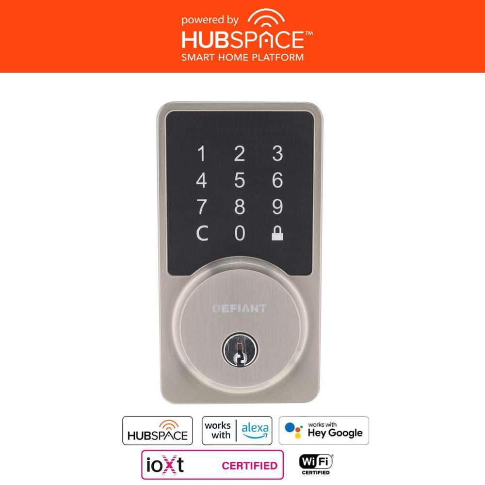 Square Satin Nickel Electronic Single Cylinder Deadbolt Wi-Fi Enabled Power