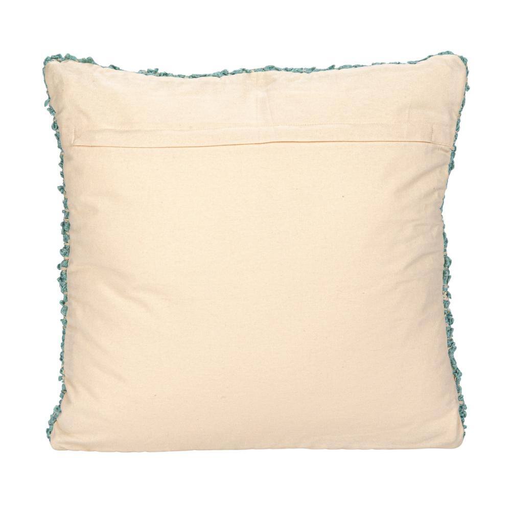 Blue and Cream Woven Cotton Blend Bouclé Pillow, 20" Square