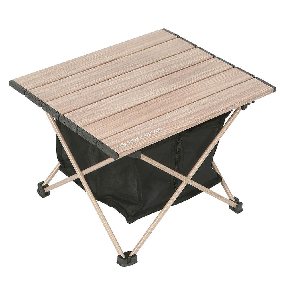 Portable Camping 14 in. Light Coffee Woodgrain Rectangle Aluminum Picnic Ta