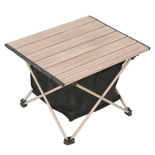 Unbranded Portable Camping 14 in. Light Coffee Woodgrain Rectangle Aluminum Picnic Tables Seats 2-People with Storage Bag