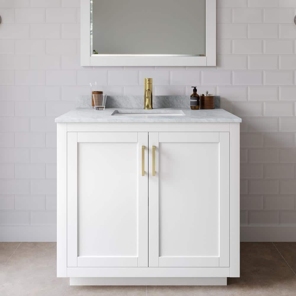 Miranda 36 in. W Single Bath Vanity in White with Marble Vanity Top in White Carrara with White Basin price history on PriceWatchPro