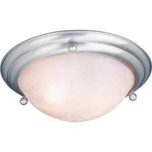 Lunar 2-Light Indoor Brushed Nickel Flush Mount Ceiling Fixture with Alabaster Glass Bowl