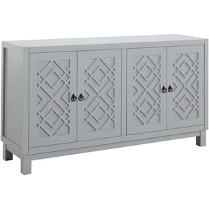60 in. W x 15.7 in. D x 32 in. H Gray Rubberwood and MDF Ready to Assemble Kitchen Cabinet Sideboard with Ring Handles