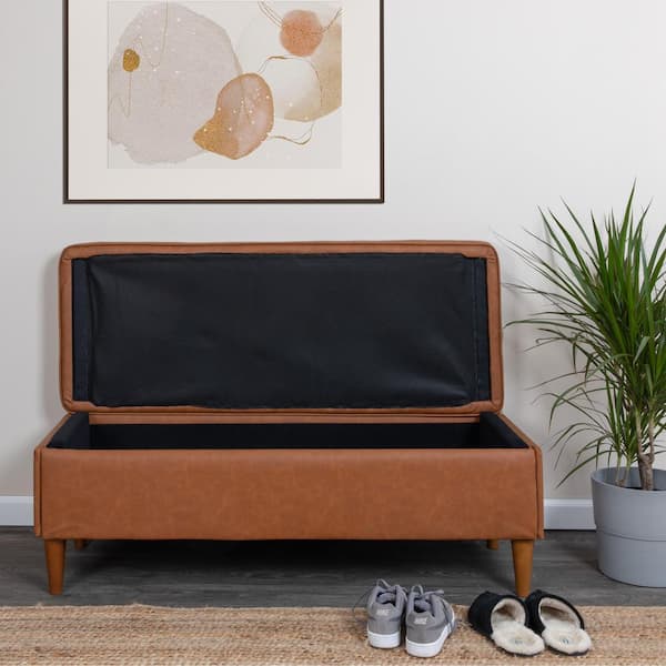 Storied Home Atley Cognac Vegan Leather 50 in. Bedroom Bench
