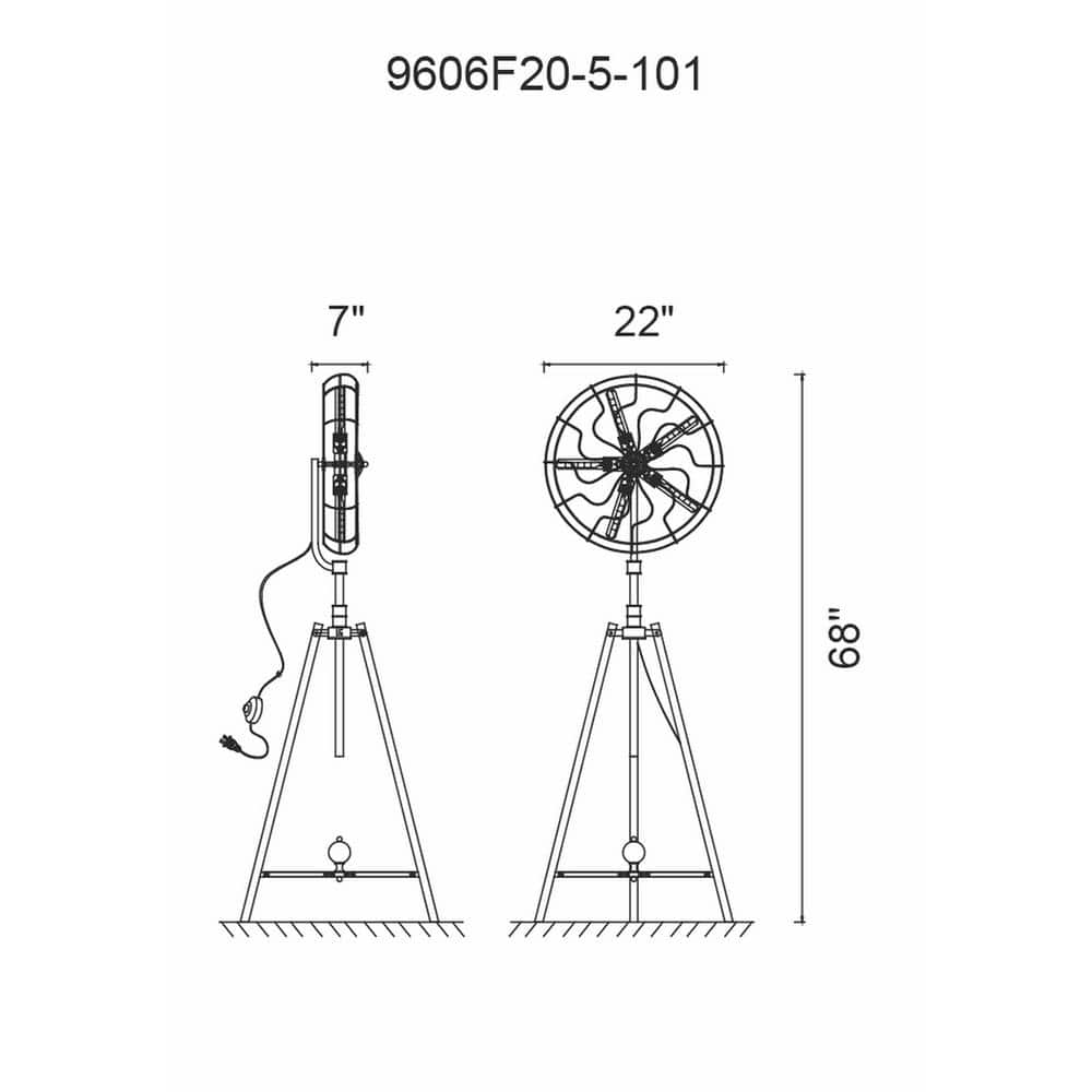 Edison Multi-Head 68" Industrial Fan Floor Lamp in Black