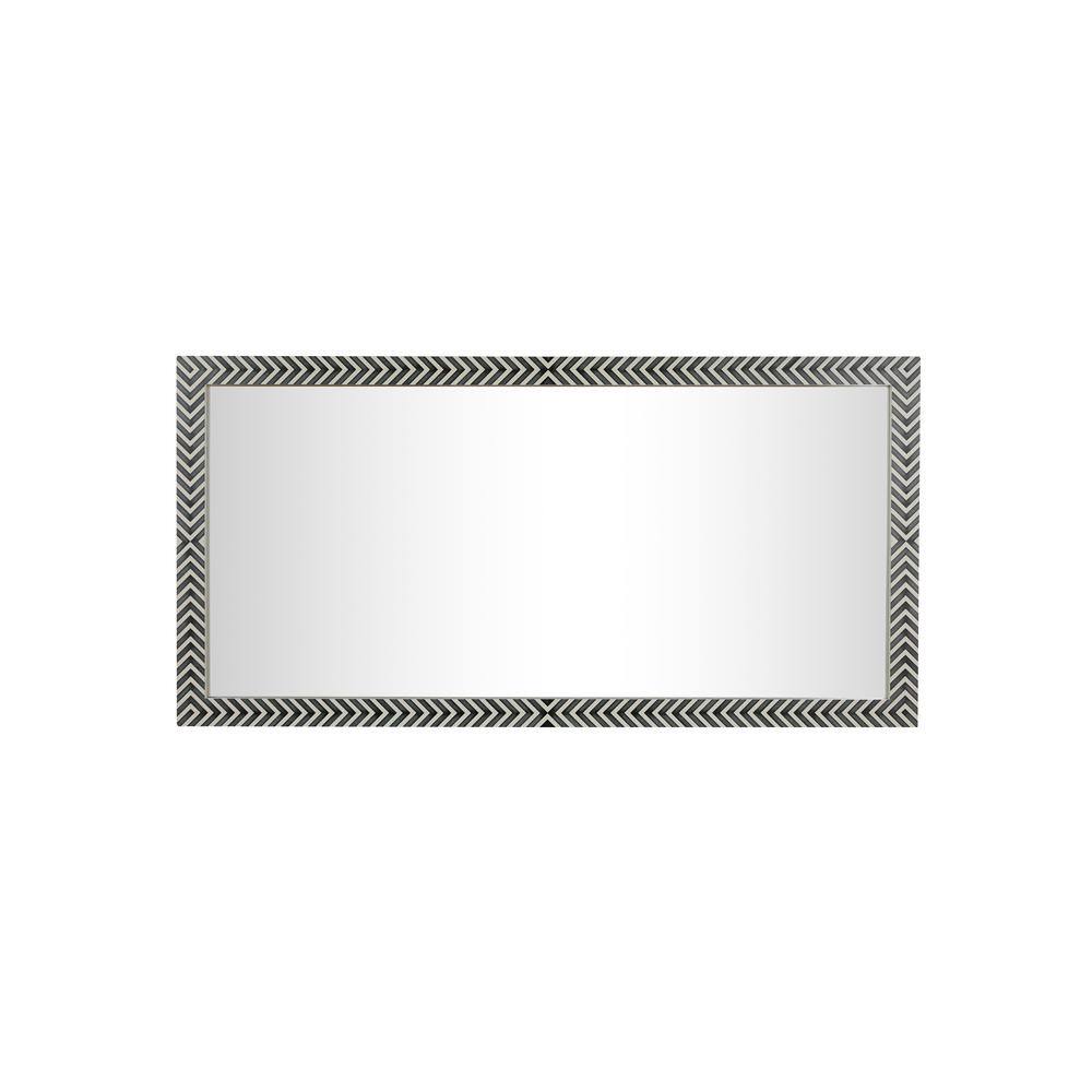 Chevron Hand-Painted Black and White Wood Mirror