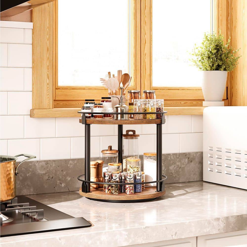 Esepony 2-Tier Lazy Susan Organizer with Compact and Versatile for