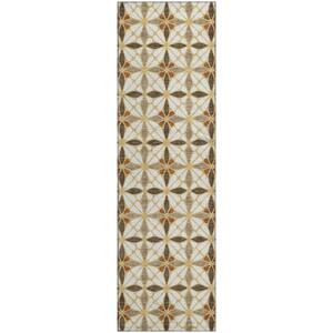 Mayfield Premium Machine Washable Abstract AMF2469 Gold 2 ft. x 7 ft. Runner Rug