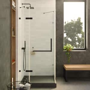 36 in. W x 74.25 in. H Fixed Frameless Corner Shower Enclosure in Black