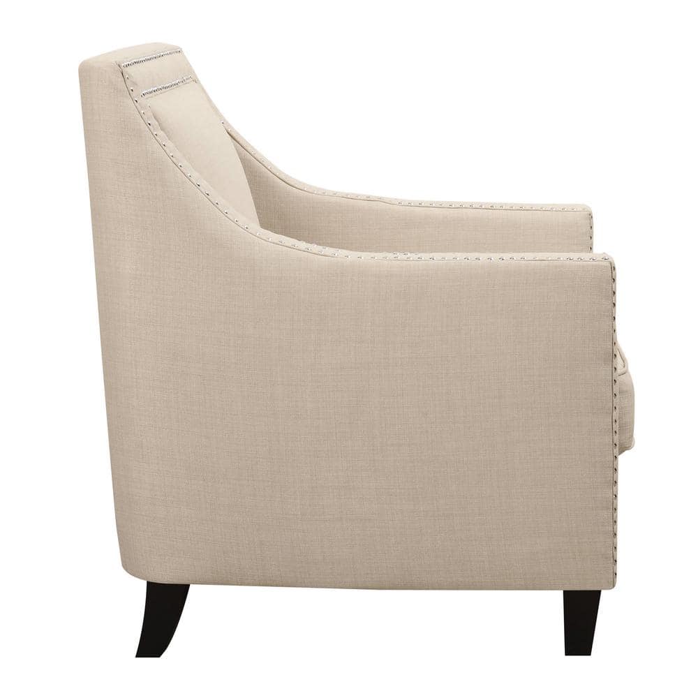 Transitional Emery Accent Chair in Cream with Metal Stud Trim