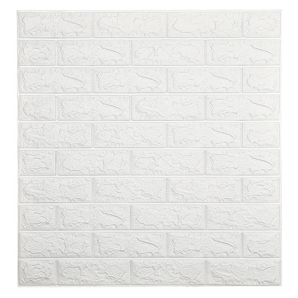 Dundee Deco Falkirk Jura II 1/3 in. 28 in. x 30 in. Peel and Stick Off White Faux Bricks PE Foam Decorative Wall Paneling (5-Pack)