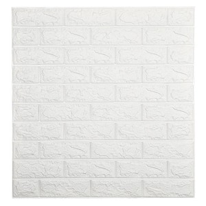 Falkirk Jura II 28 in. x 30 in. Peel and Stick Off White Faux Bricks PE Foam Decorative Wall Paneling