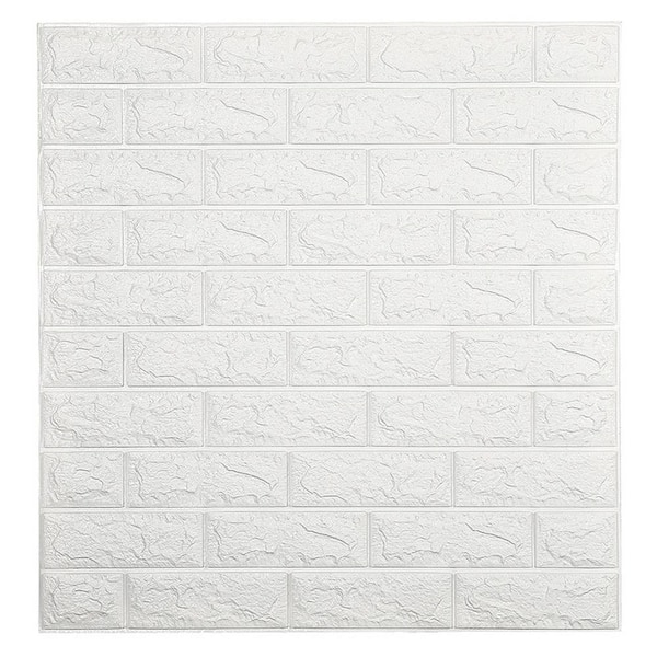 Dundee Deco Falkirk Jura II 28 in. x 30 in. Peel and Stick Off White Faux Bricks PE Foam Decorative Wall Paneling