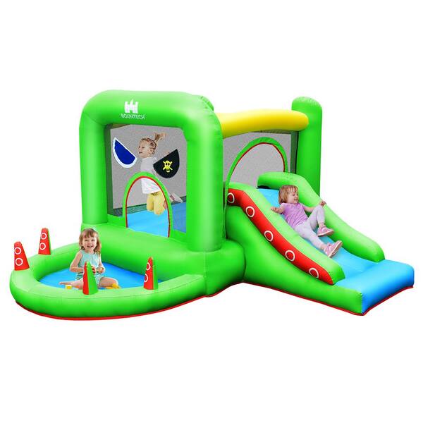 Costway Multi-Color Inflatable Bouncer Kids Bounce House Jump Climbing Slide BallPit without Blower
