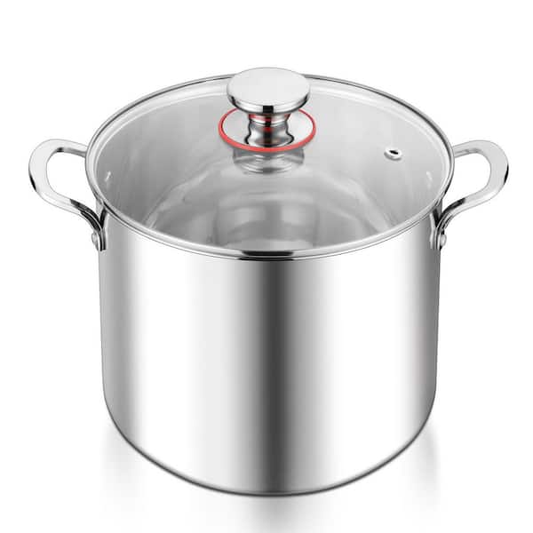 12- qt. Stock Pot, 18/10 Stainless Steel with Lid, Heavy Duty Cookware for Cooking, Soup, Stew, Induction Compatible