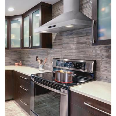 36 in. W Convertible Wall Mount Range Hood with 2 Charcoal Filters in Stainless Steel