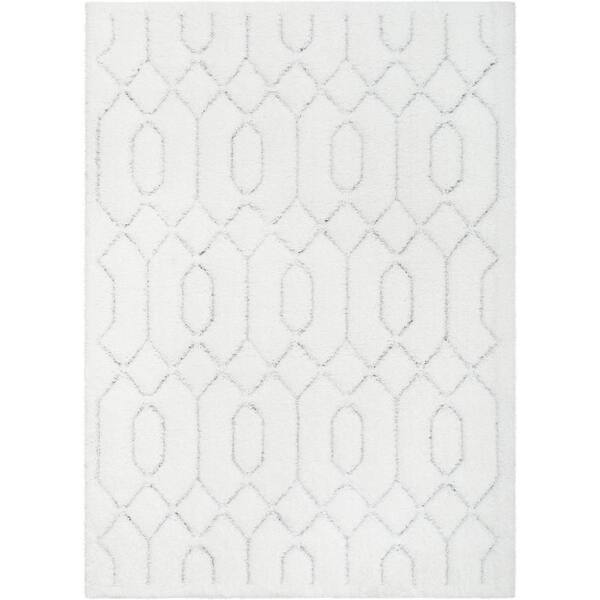 Well Woven Logan Winona Honeycomb Hexagon Pattern Shag Ivory 7 ft. 5 in. x 9 ft. 10 in. 3D Textured Area Rug