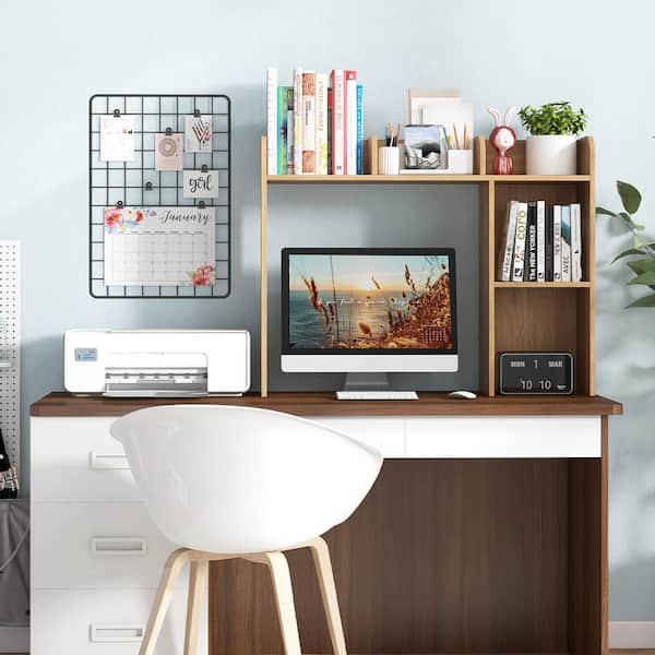Costway 29 in. Tall Engineered Wood Natural Desk Bookshelf Desktop Storage Organizer Display Shelf Rack Dorm Office Bookcase P12I 10N4 A71NA The Home Depot
