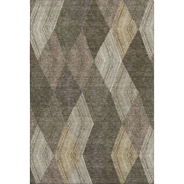 Mayfield Premium Machine Washable Abstract AMF962 Brown 10 ft. x 14 ft. Area Rug