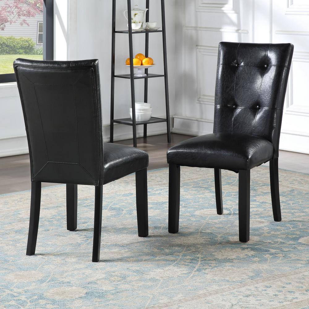 Black Faux Leather Upholstered Parsons Side Chair Set