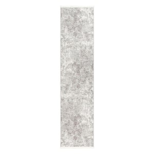 Everyday Rein Abstract Cloud Grey 2 Ft. x 7 Ft. Machine Washable Rug