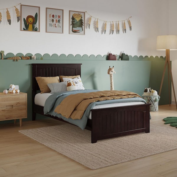 AFI Naples Espresso Black Solid Wood Frame Twin Low Profile Platform Bed with Matching Footboard