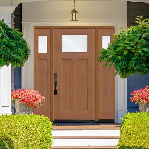 Regency 64 in. x 80 in. 1/4 TopL Clear Glass RHIS AutumnWht Fir Fiberglass Prehung Front Door w/12in-1/4Top SLs 6-9/16