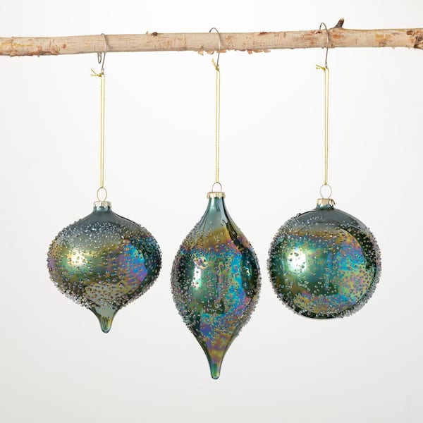 SULLIVANS 4", 4.5" and 6.5" Iridescent Teal Ornament (Set of 3)