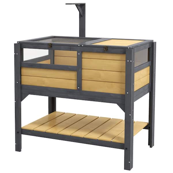 Tatayosi Wooden Tortoise Habitat with Shelf Storage, Reptile Enclosure with Tray, Brown