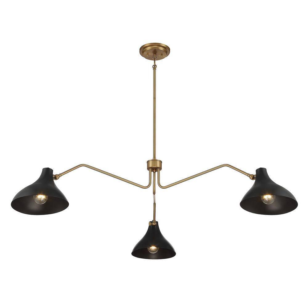 Vintage-Inspired Matte Black and Natural Brass 3-Light Pendant