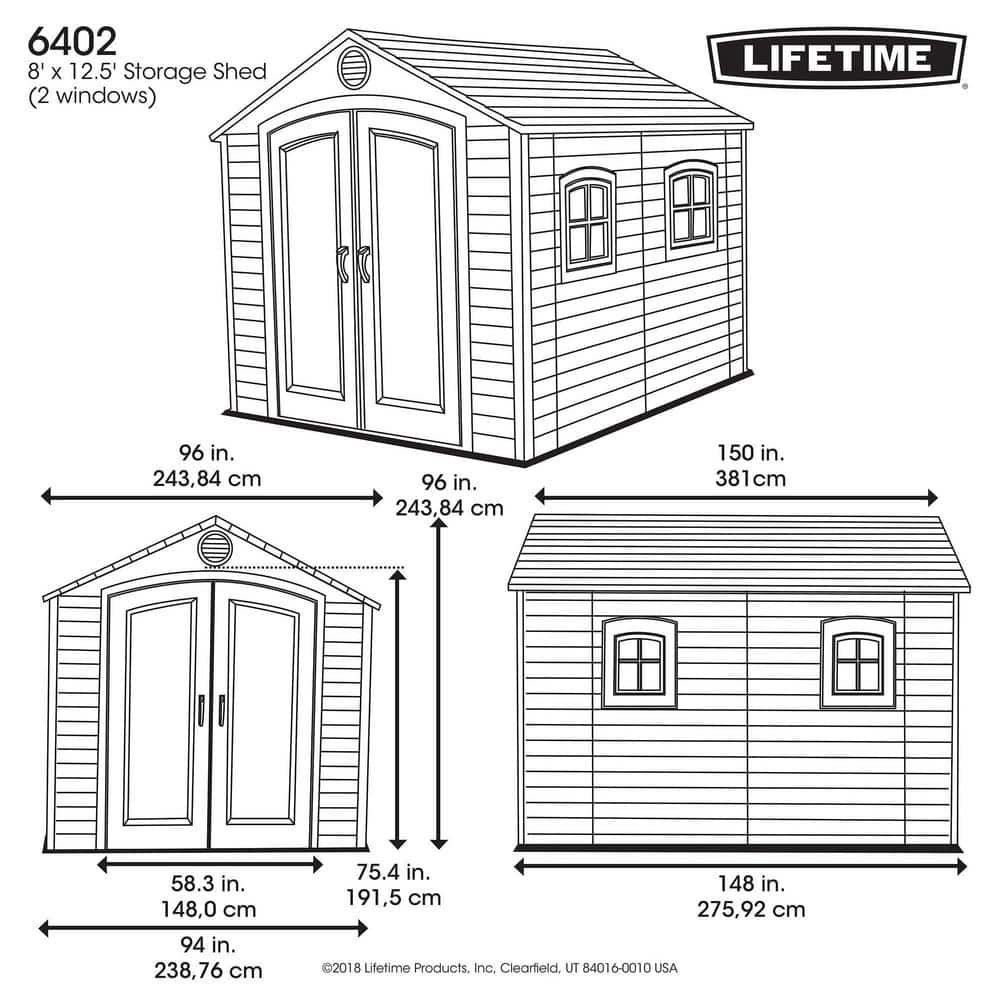 8' x 12.5' Brown Polyethylene Outdoor Storage Shed with Shelving and Windows