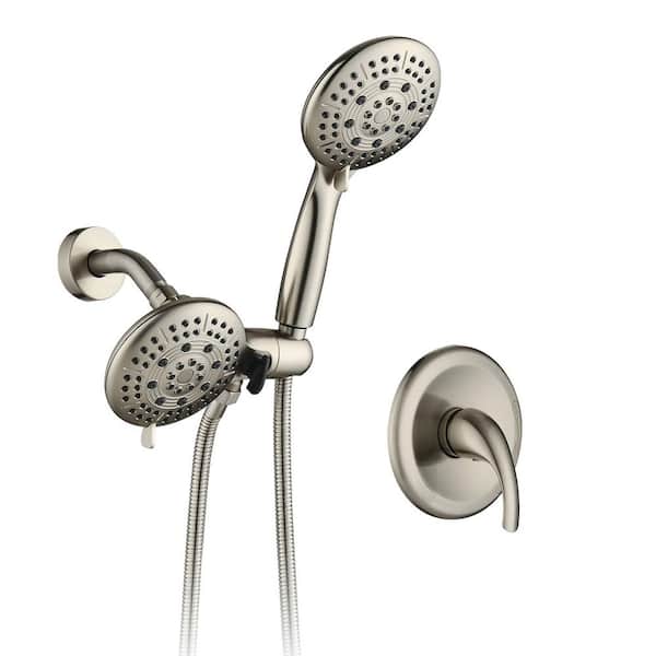 Satico Single Handle 6-Spray Patterns 1.8 GPM 4.5 in. Wall Mount Fixed Shower Head with Handheld Shower in Brushed Nickel