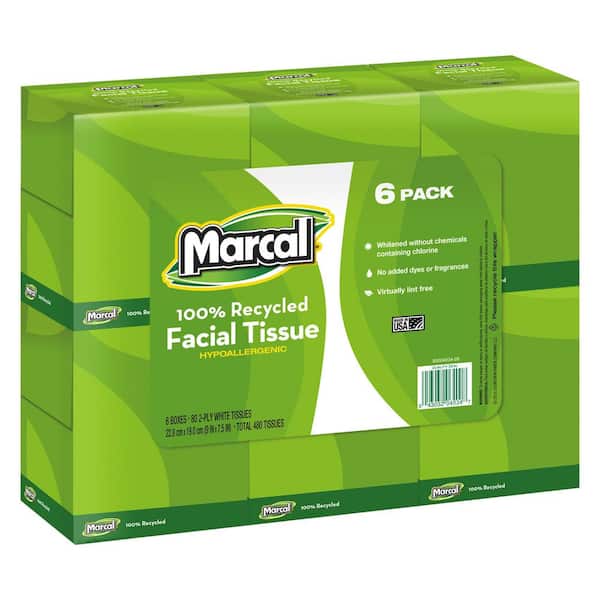 Marcal 100% Recycled Facial Tissue 2-Ply (80-Count)