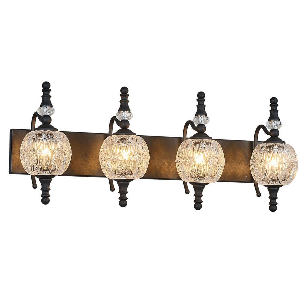 Home Lighting 28 in. 4-Light Black Modern Glass Crystal Vanity Light Vintage Over Mirror For Bathroom（JW-497） price history on PriceWatchPro