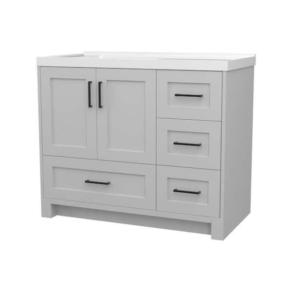 NTQ 42 in. W x 22 in. D x 36 in. H Bathroom Vanity Single Sink Freestanding Bath Vanity Cabinet in Gray with White Resin Top