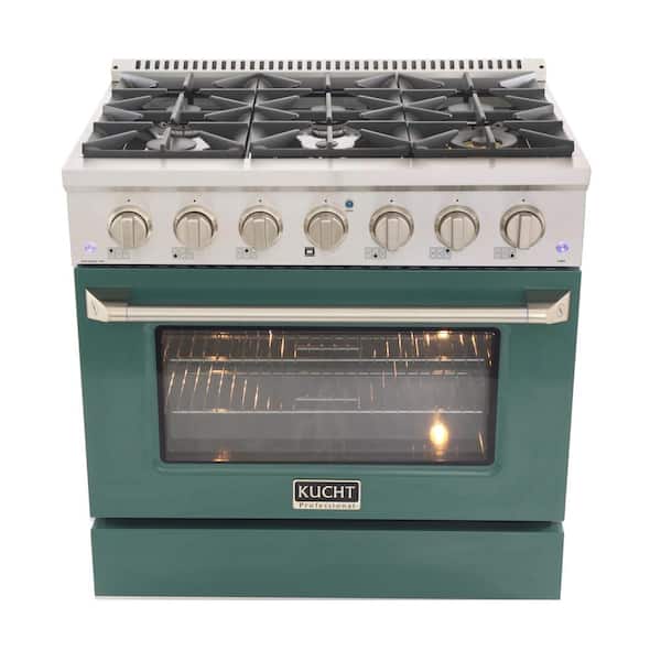 36 in. 5.2 cu. ft. Dual Fuel Range with Gas Stove and Electric Oven with Convection Oven in Green